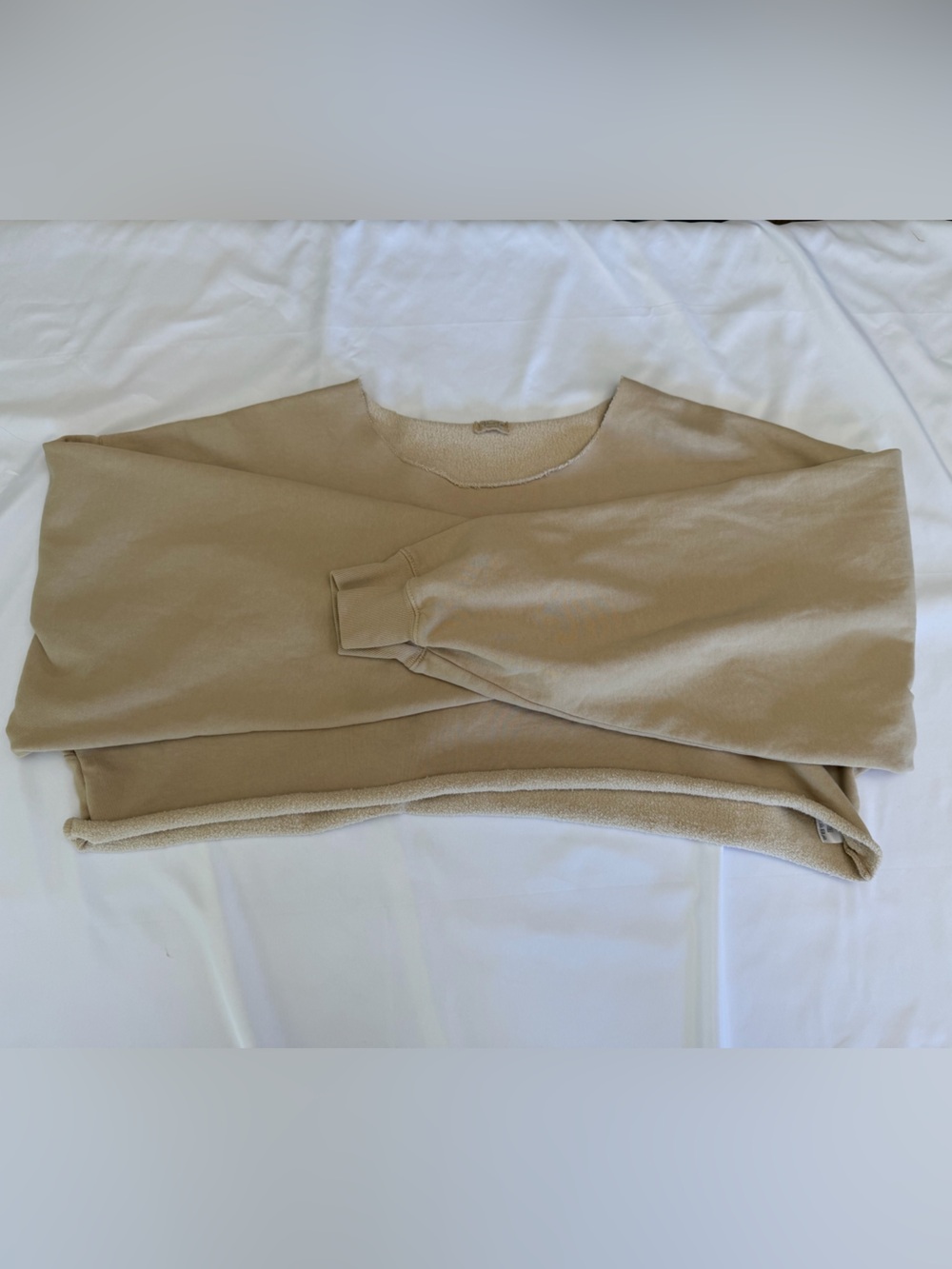 Brandy Melville John Galt Tan Fleece-Lined Cropped Oversized Crewneck